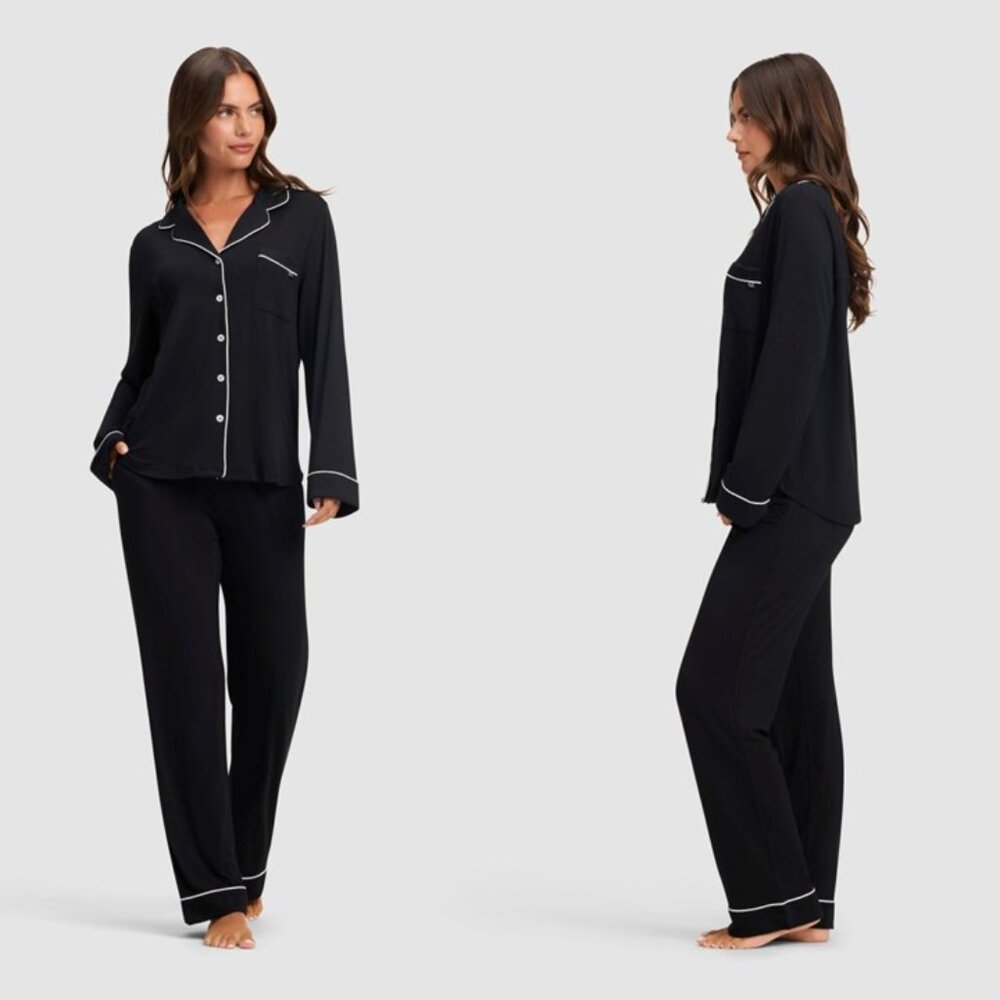 Cozy Earth Women's Bamboo Stretch-Knit Long Sleeve Pajama Set - Black -Small NWT